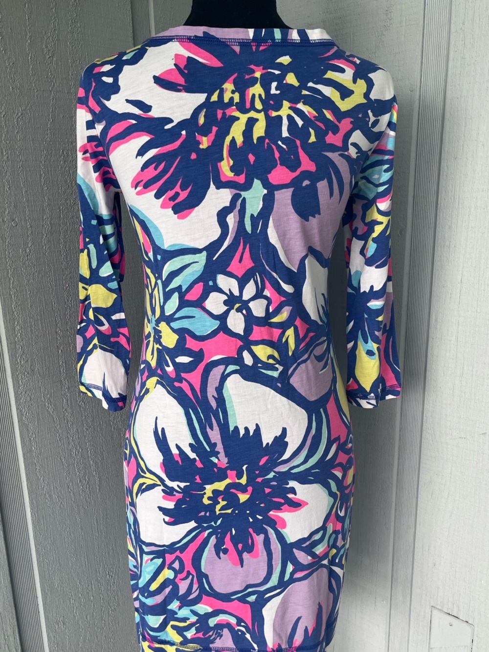 Lilly Pulitzer Pink Blue Yellow Floral Henley Midi Dress - Picture 4 of 10